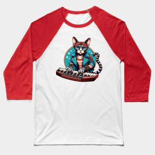 Devon Rex Cat Playing Keyboard Baseball T-Shirt